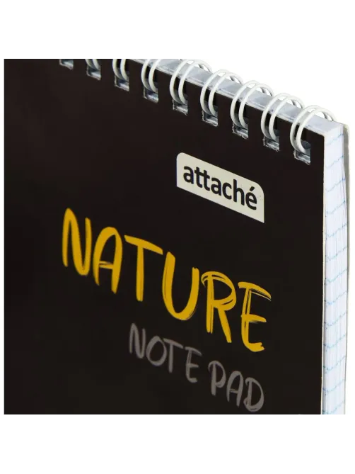 Блокнот А5 60л Attache Nature Black flowers клет,65г,100%,греб,карт,ВД-лак