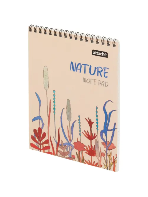Блокнот А5 60л Attache Nature Beige flowers клет,65г,100%,греб,карт,ВД-лак