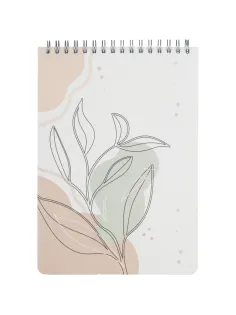 Блокнот 80л,клетка,А5 Flora 1,пласт.обл,серебр.спираль