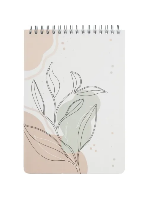 Блокнот 80л,клетка,А5 Flora 1,пласт.обл,серебр.спираль