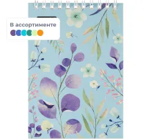 Блокнот А6,40л,клетка,гребень Цветы,в ассорт