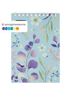Блокнот А6,40л,клетка,гребень Цветы,в ассорт