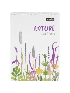 Блокнот А5 60л Attache Nature White flowers клет,65г,100%,греб,карт,ВД-лак