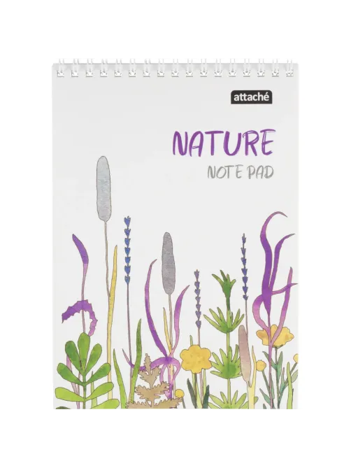 Блокнот А5 60л Attache Nature White flowers клет,65г,100%,греб,карт,ВД-лак