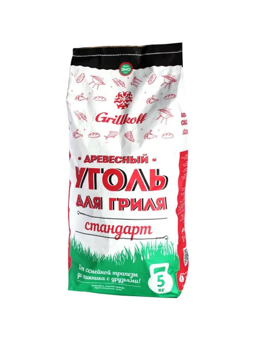 Уголь древесный для гриля Стандарт, пакет 5кг. из твердых лист, пород 2
