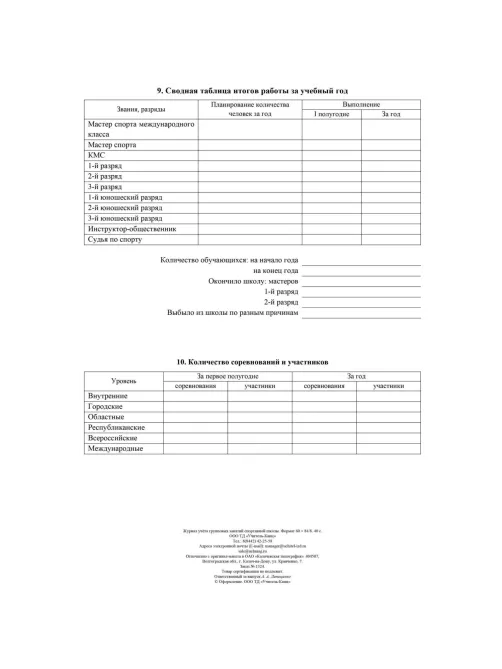 Журнал учёта групповых занятий спортивной школы А4,бл.60гр,обл.160гр 40стр