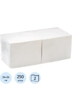 Салфетки бумажные 24х24см белые целл 2сл 250шт/уп