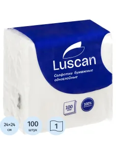Салфетки бумажные Luscan 1сл24х24белые100шт/уп