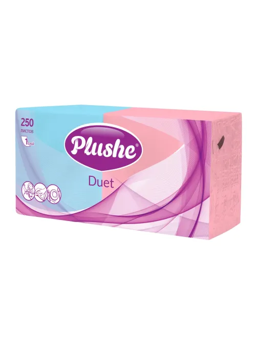 Салфетки бумажные Plushe Duet 24х24 пастель 1сл 250л/уп