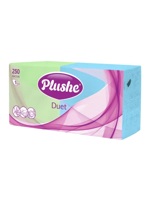 Салфетки бумажные Plushe Duet 24х24 пастель 1сл 250л/уп