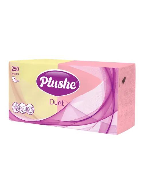Салфетки бумажные Plushe Duet 24х24 пастель 1сл 250л/уп