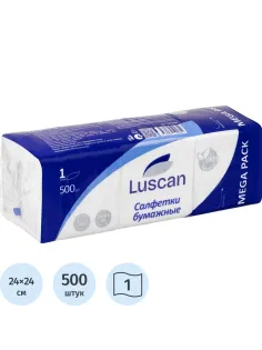 Салфетки бумажные Luscan 1 сл 24х24 белые 500 шт/уп