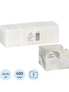 Салфетки бумажные Luscan 1 сл 24x24см белые 100штх4, спендер