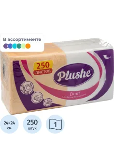 Салфетки бумажные Plushe Duet 24х24 пастель 1сл 250л/уп
