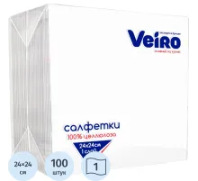 Салфетки бумажные VEIRO белые, 1-сл.,24х24 см, 100 шт./уп.24Б1/100