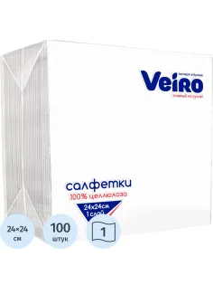 Салфетки бумажные VEIRO белые, 1-сл.,24х24 см, 100 шт./уп.24Б1/100