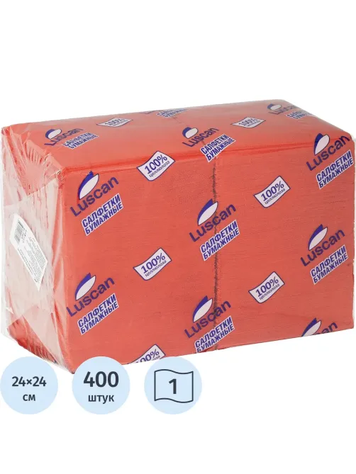 Салфетки бумажные Luscan Profi Pack 1сл24х24 красные400шт/уп