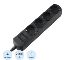 Удлинитель Power Cube 3м, 4р, без выкл., 10А черн. (PC-1B-3M)