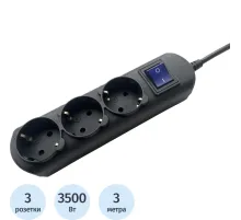 Удлинитель Power Cube 3р/3м с/з с выкл 16А черн (PC-7B-3M)