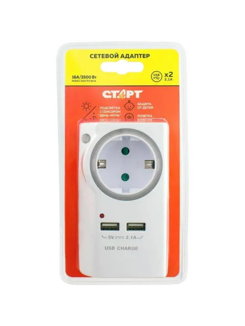 Переходник для розеток с USB портом СТАРТ С/А SA 1-ZD-2USB-L 10/60