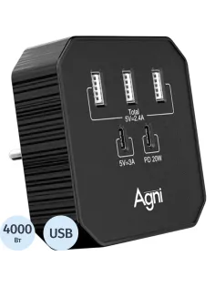 Тройник AGNI 3 USB-A,2 USB-C, черный(TP-WB2U3E-black)