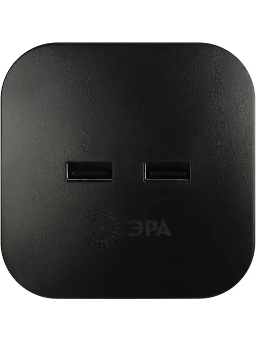 Разветвитель ЭРА SP-4-USB-B (4р 220V + 2xUSB 2400mA/без заземл/10А, черный)
