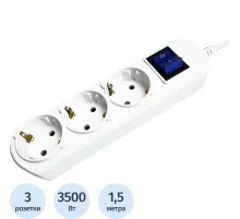 Удлинитель Power Cube 3р/1,5м с/з с выкл 16А бел (PC-5-1,5M)