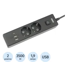 Удлинитель Power Cube, 2р/1.9 м выкл.,3USB, 3.5кВт,16А,3x1,0 черн(PC-5B-2M)