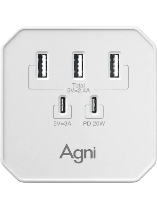 Тройник AGNI USB-A,2 USB-C, белый(TP-WB2U3E-white)