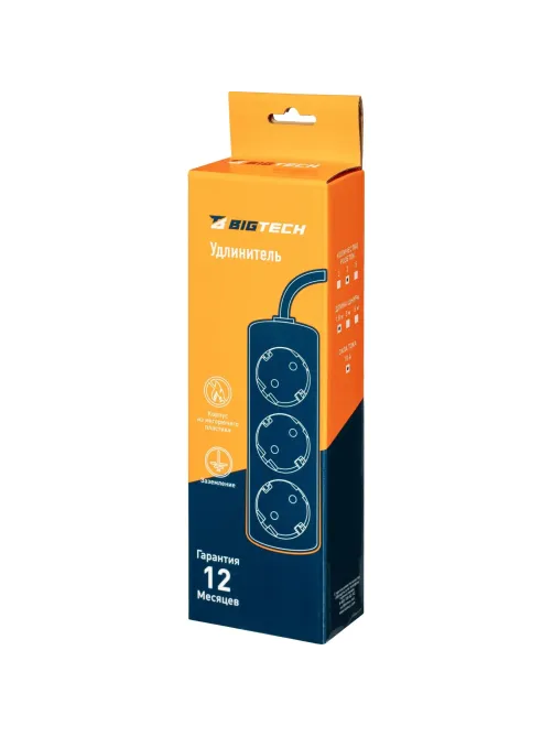 Удлинитель BigTech UTD-310-1,8-W (3р/1,8м/10А/2,2кВт/1мм2/белый)