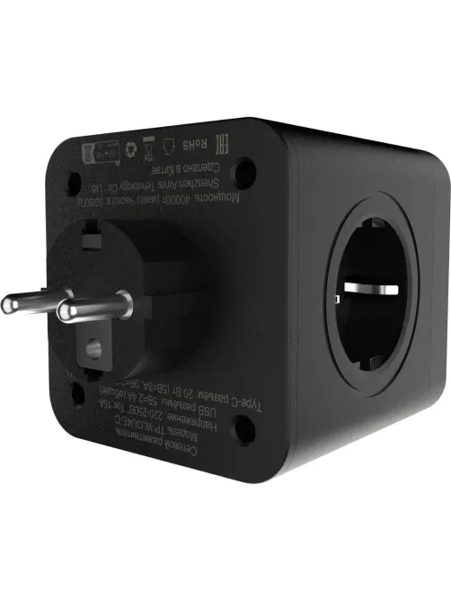 Тройник AGNI 4/220 + 2 USB + 1 Type C,черный(TP-WJ3U4E-C-black)