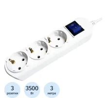 Удлинитель Power Cube 3р/3м  с/з с выкл 16А бел (PC-5-3M)