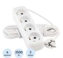 Удлинитель LUX У4-Е-03 4-местный с з/к, 250В 16А, 3м