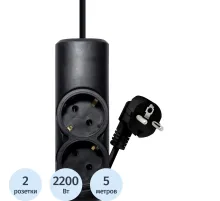Удлинитель PROGIX PG215 2р/5м/2,2кВт/10А заземление, черный, ПВС 3х0.75