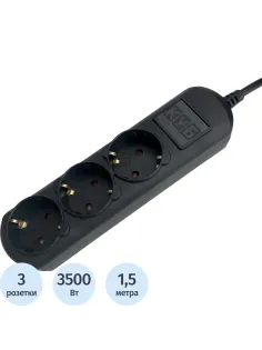 Удлинитель Power Cube 3р/1,5м без выкл 16А черн (PC-6B-1,5M)