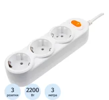 Удлинитель Power Cube 3р/3м с/з выкл 2200 Вт 10 А 3x0,75 (PC-2-3M)