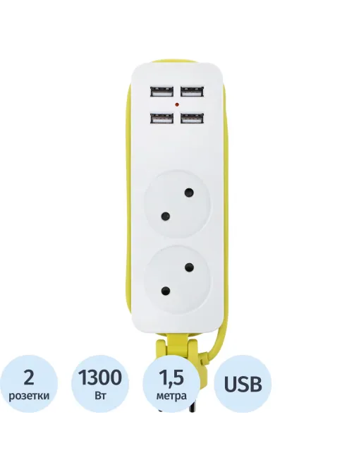 Удлинитель СТАРТ  С/У S 2x1- 4 USB A 10А/2,2кВт, 4xUSB-A