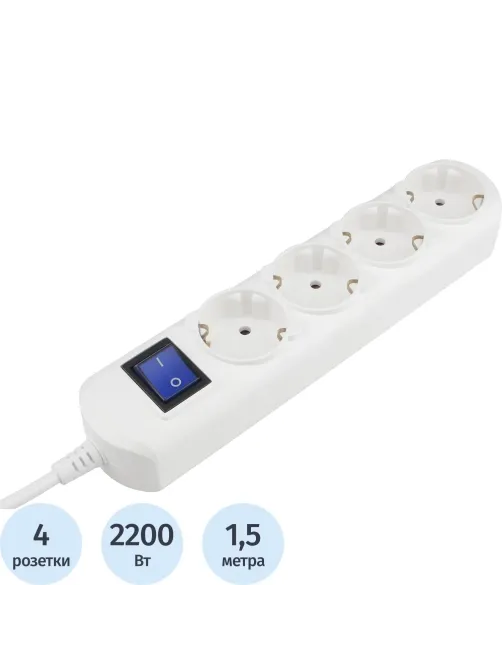 Удлинитель Power Cube 1,5 м, 4р с/з, с выкл.10А бел. (PC-4B-1,5M)