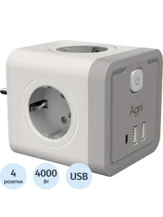 Тройник AGNI 4/220 + 2 USB + 1 Type C,белый(TP-WJ3U4E-C-white)