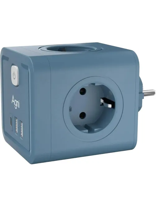 Тройник AGNI 4/220 + 2 USB + 1 Type C,синий(TP-WJ3U4E-C-blue)