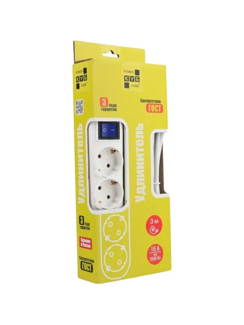 Удлинитель Power Cube 4р/7м с/з с выкл 10А бел (PC-4B-7M)