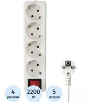 Удлинитель Гарнизон EL-NB-G4-W-5 4р/5м, 10А, с выкл. и зазем., белый