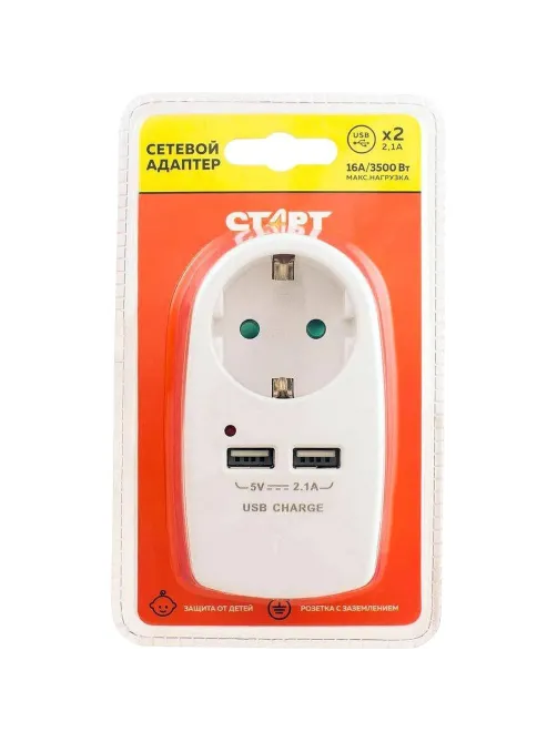 Переходник для розеток с USB портом СТАРТ С/А SA 1-ZD-2USB 10/60