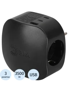 Разветвитель ЭРА SP-3e-3USBAC-B 16А черный (Б0069082)