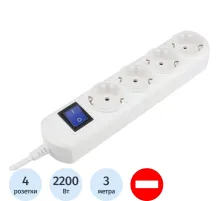 Удлинитель Power Cube 4р/3м с/з с выкл 10А бел (PC-4B-3M)