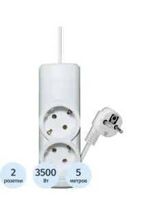Удлинитель PROGIX PG222 2р/5м/3,5кВт/16А заземление, белый, ПВС 3х1.5