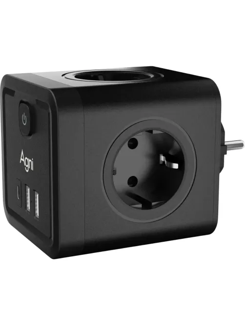 Тройник AGNI 4/220 + 2 USB + 1 Type C,черный(TP-WJ3U4E-C-black)