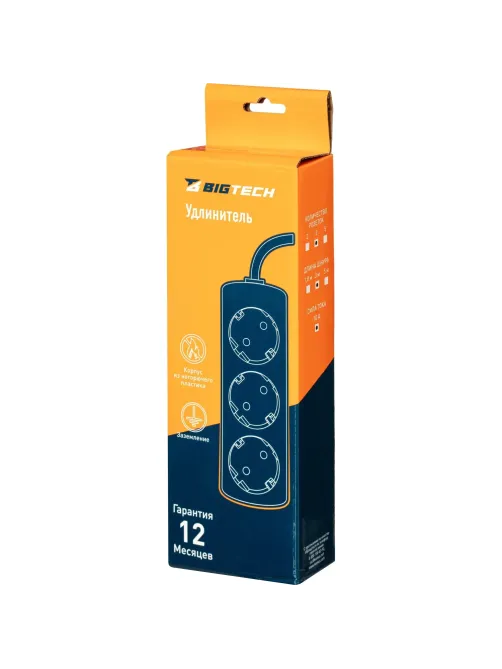 Удлинитель BigTech UTD-310-3-W (3р/3м/10А/2,2кВт/1мм2/белый)
