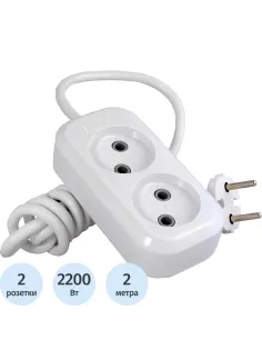 Удлинитель LUX У2-О-02 2-местный б/заз., 250В 10А, 2м