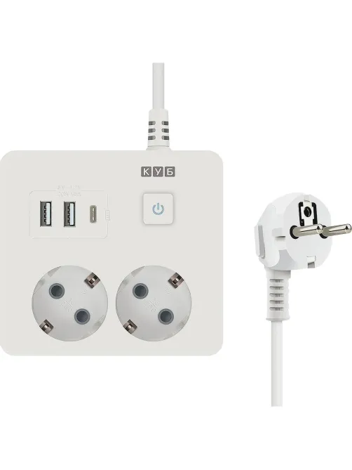 Удлинитель Power Cube, 2р/1.9м выкл.,3USB, 3.5кВт, 16А,3x1,0 белый(PC-1-2M)